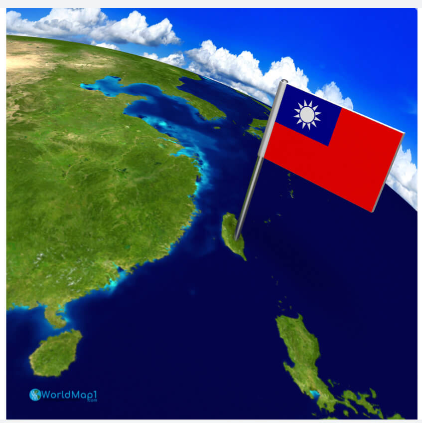 Carte satellite de Taiwan avec drapeau
